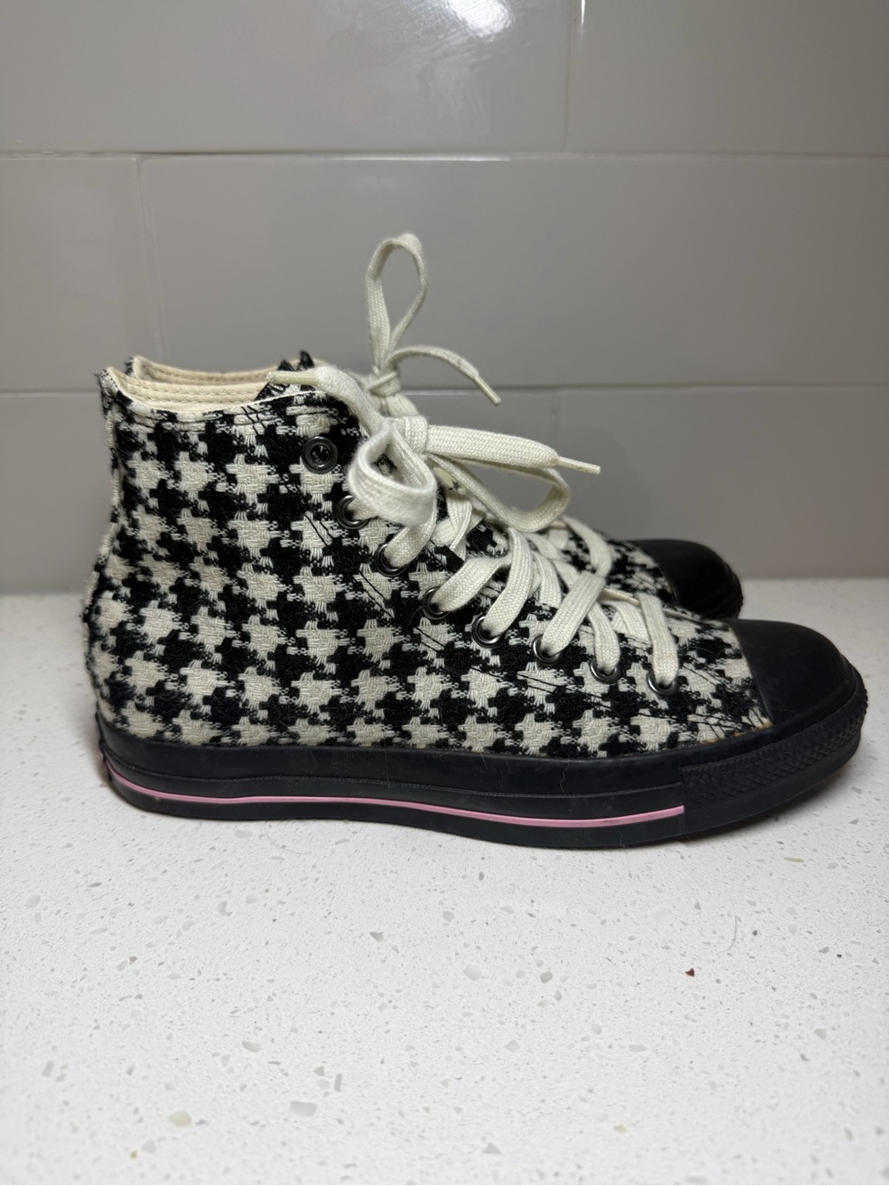 Converse Houndstooth High Tops - Black & Cream size 9 womens retro sneakers shoe - Picture 3 of 13